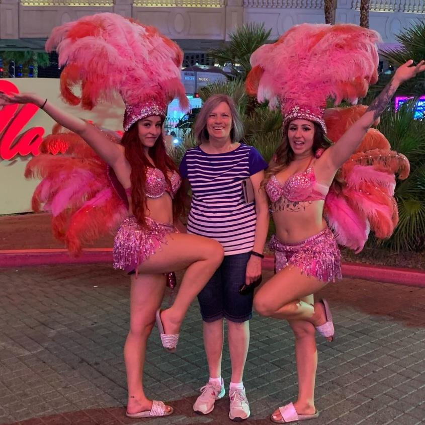 Las Vegas with girls in peacock dress